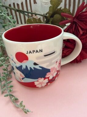 Starbucks Japan Sakura Red and White You Are Here Series Ceramic 14 Oz Mug